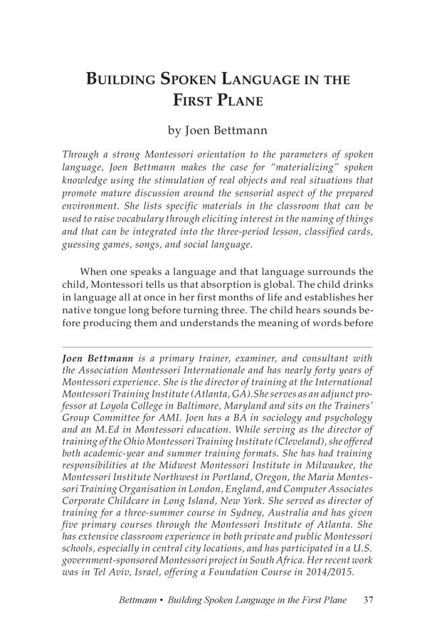 NAMTA Journal 41/1 02 Building Spoken Language in the First Plane