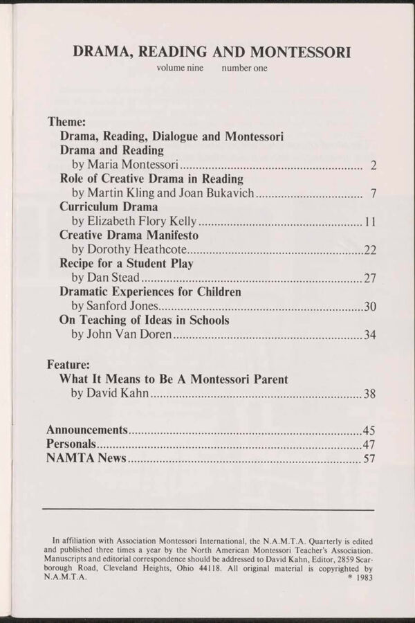 NAMTA Quarterly 09/1 01 Role of Creative Drama in Reading