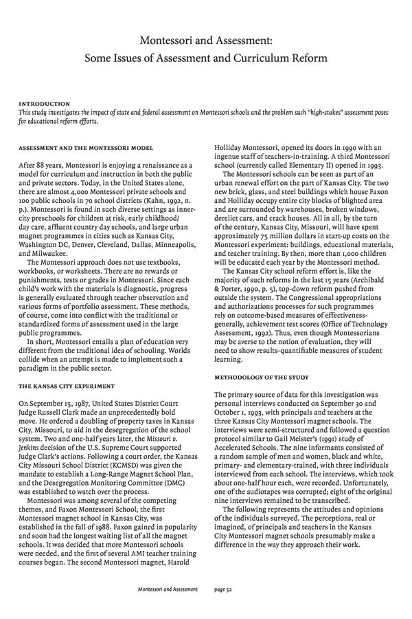 NAMTA Journal 43/1-2 06 Montessori and Assessment: Some Issues of Assessment and Curriculum Reform, 1995