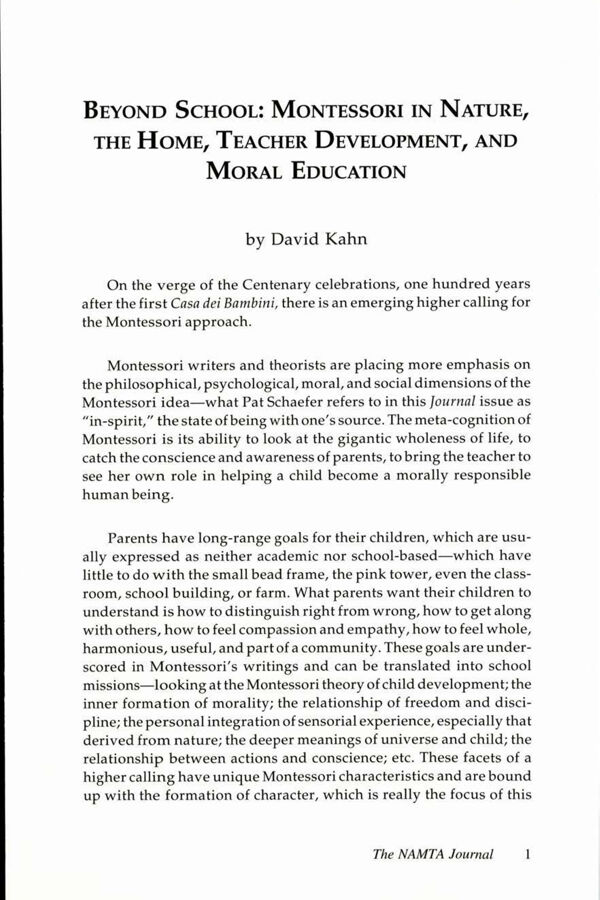 NAMTA Journal 31/2 01 Beyond School: Montessori in Nature, the Home, Teacher Development, and Moral Education