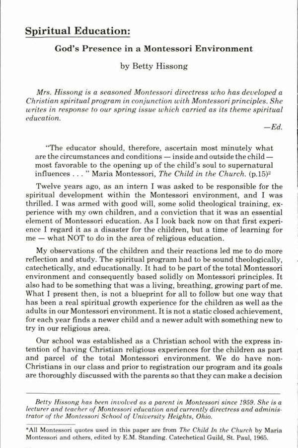 NAMTA Quarterly 02/1 09 God's Presence in Montessori Environment