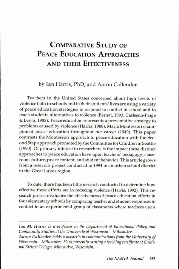 NAMTA Journal 20/2 12 Comparative Study of Peace Education Approaches and their Effectiveness