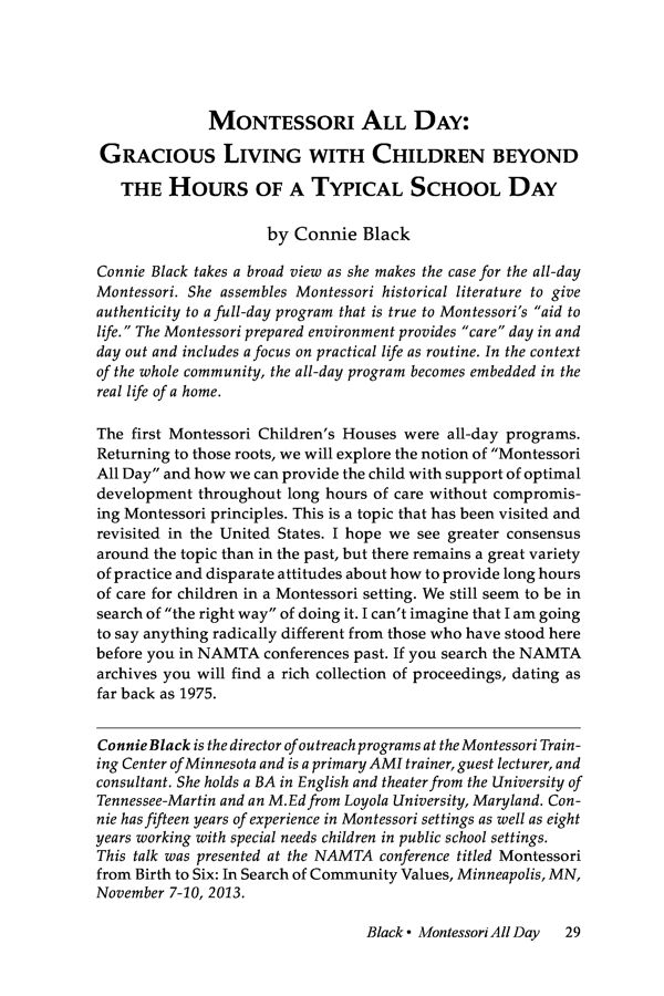 NAMTA Journal 39/2 02 Montessori All Day: Gracious Living with Children beyond the Hours of a Typical School Day