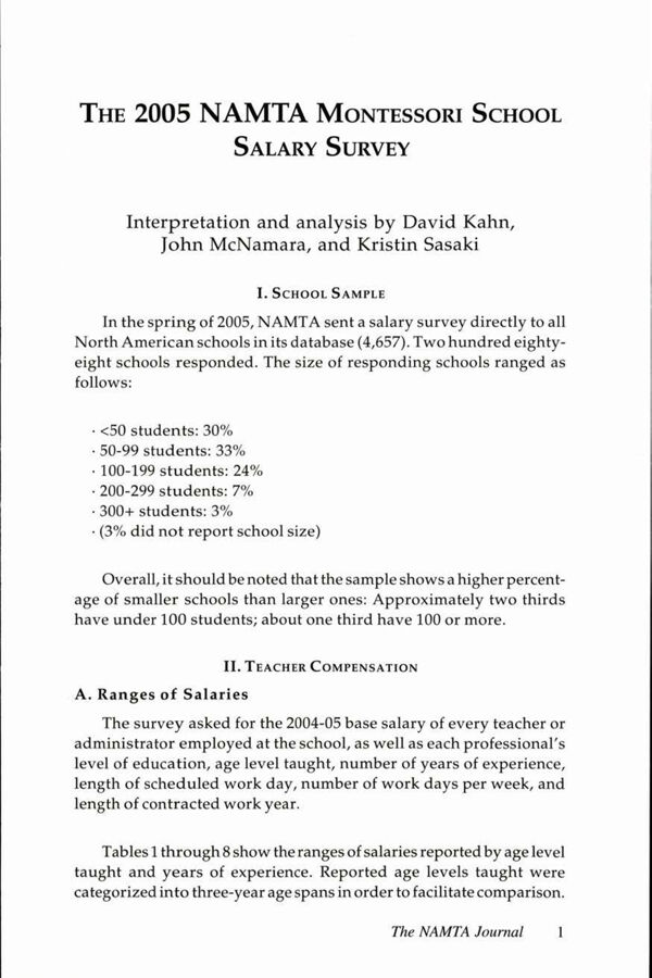 NAMTA Journal 30/3 01 The 2005 Montessori School Salary Survey