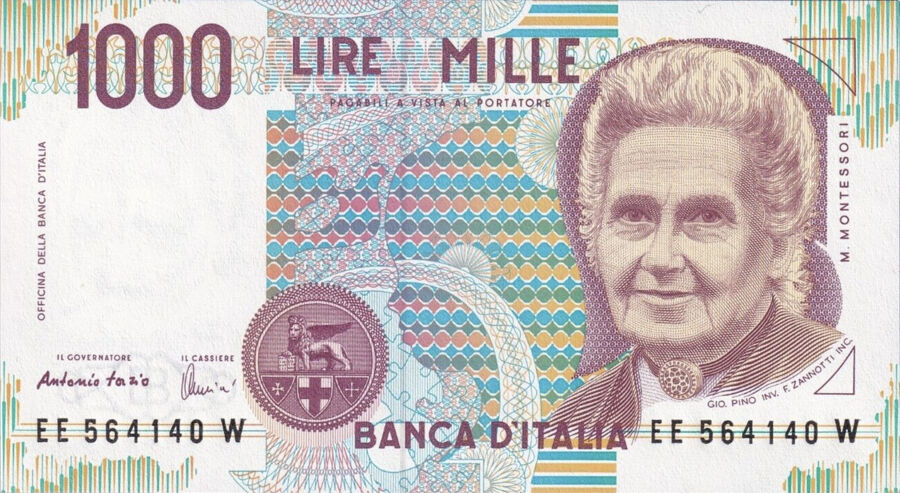 Montessori Banknote, 1990, Italy, 1000 Lire