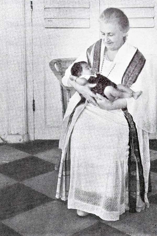 Maria Montessori, Circa 1940, Holding Baby
