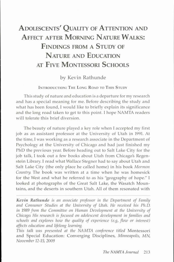 NAMTA Journal 35/3 14 Adolescents' Quality of Attention and Affect After Morning Nature Walks: Findings from a Study of Nature…