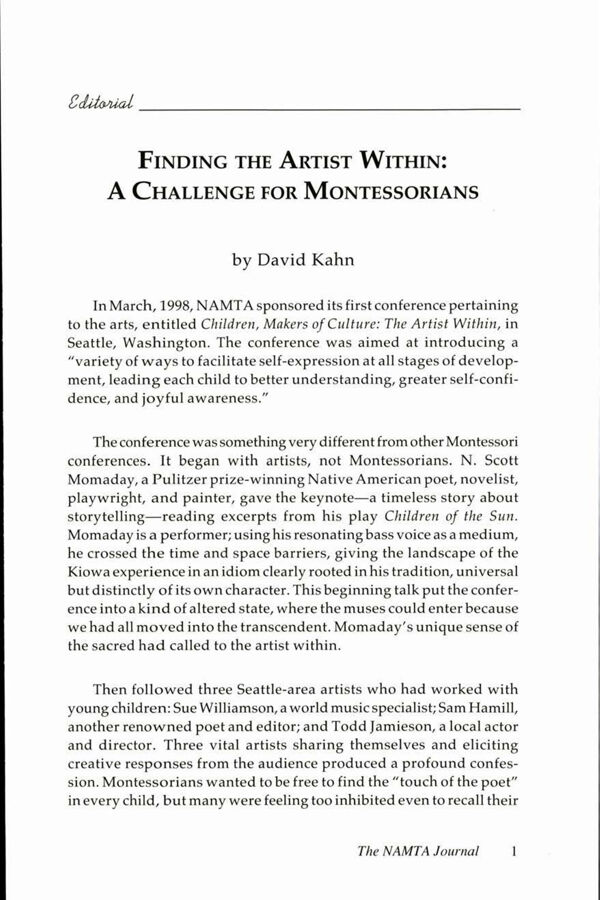 NAMTA Journal 24/3 01 Finding The Artist Within: A Challenge for Montessorians