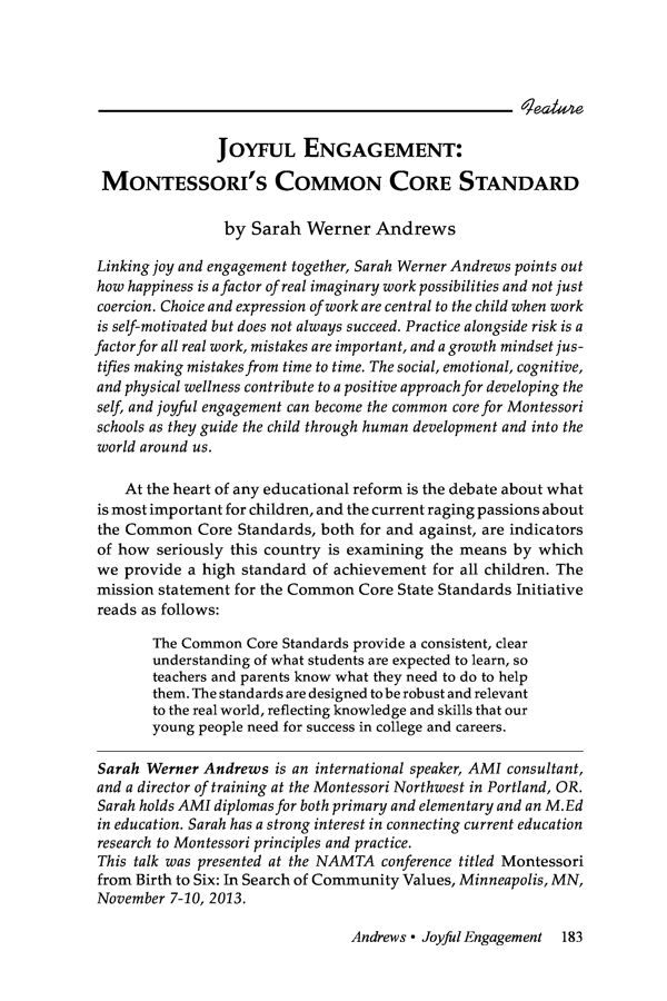 NAMTA Journal 39/2 13 Joyful Engagement: Montessori's Common Core Standard