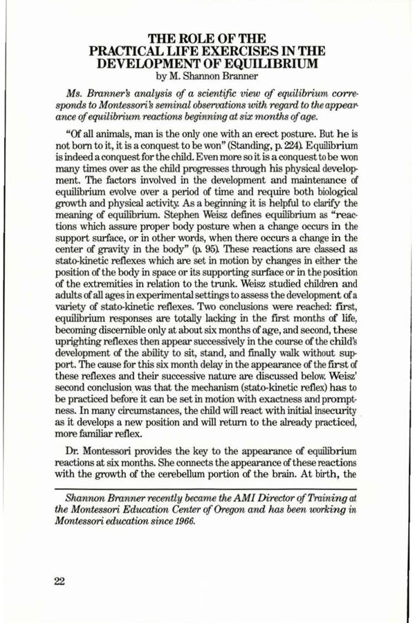 NAMTA Journal 15/2 04 The Role of the Practical Life Exercises in the Development of Equilibrium