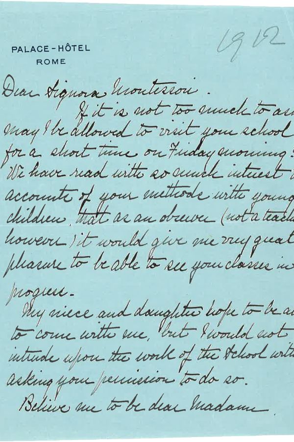 Letter Written to Maria Montessori in 1912