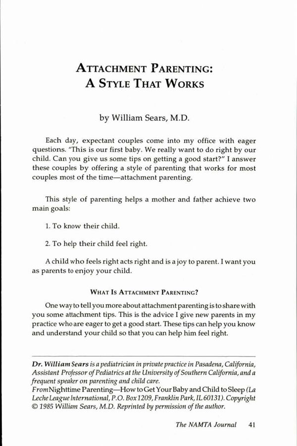 NAMTA Journal 20/2 04 Attachment Parenting: A Style that Works