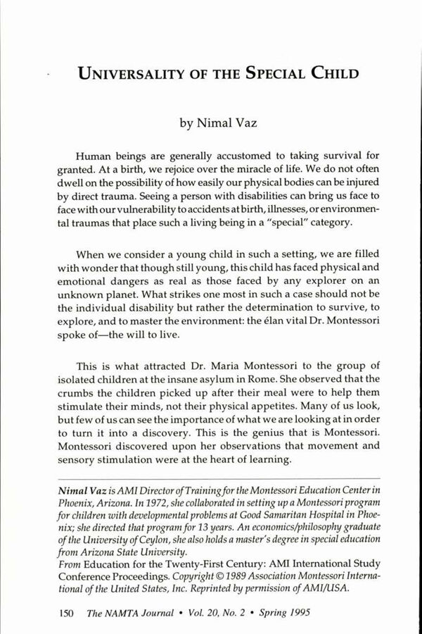 NAMTA Journal 20/2 14 Universality of the Special Child