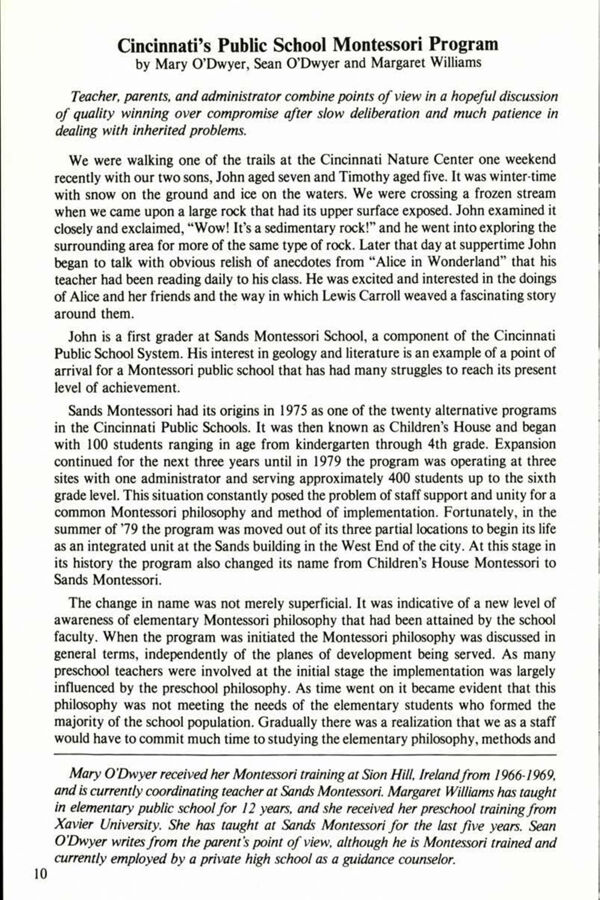 NAMTA Quarterly 06/2 03 Cincinnati's Public School Montessori Program
