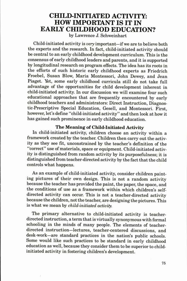 NAMTA Journal 12/2 11 Research: Child-Initiated Activity: How Important is it in Early Childhood Education?