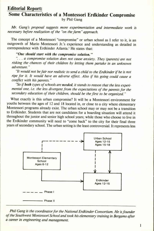 NAMTA Quarterly 05/2 01 Some Characteristics of a Montessori Erdkinder Compromise