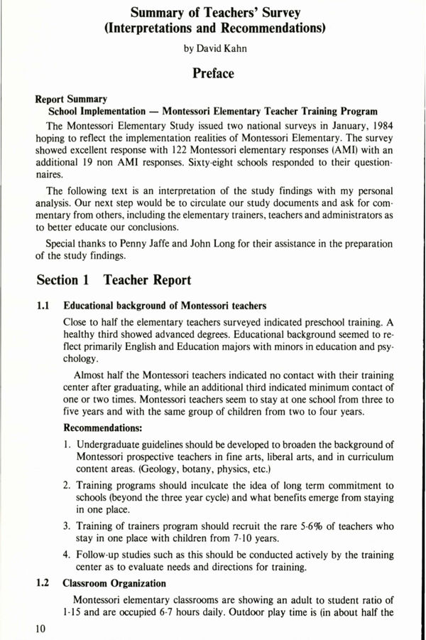 NAMTA Quarterly 09/2 02 Summary of Teachers' Survey (Interpretations and Recommendations)