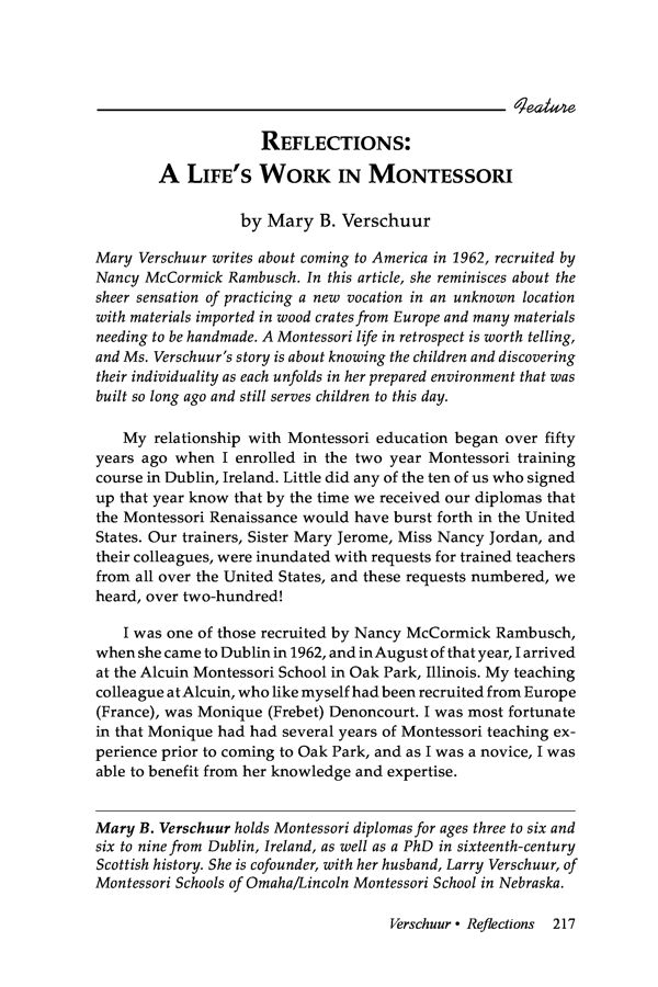 NAMTA Journal 39/2 15 Reflections: A Life's Work in Montessori