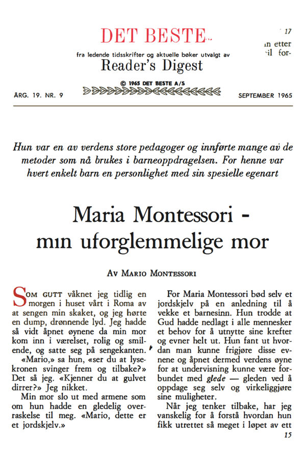 Readers Digest Montessori Article 1965 Norwegian