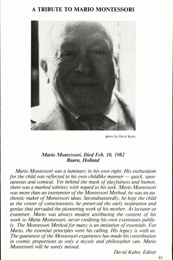 NAMTA Quarterly 07/2 09 A Tribute to Mario Montessori