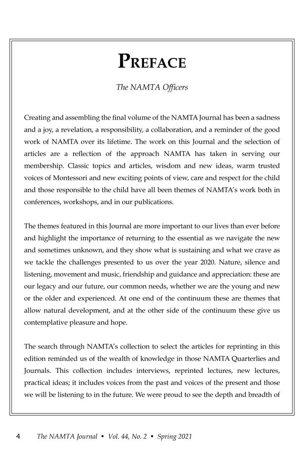 NAMTA Journal 45/1 01 Back to the Future: Why Montessori Still Matters: Preface