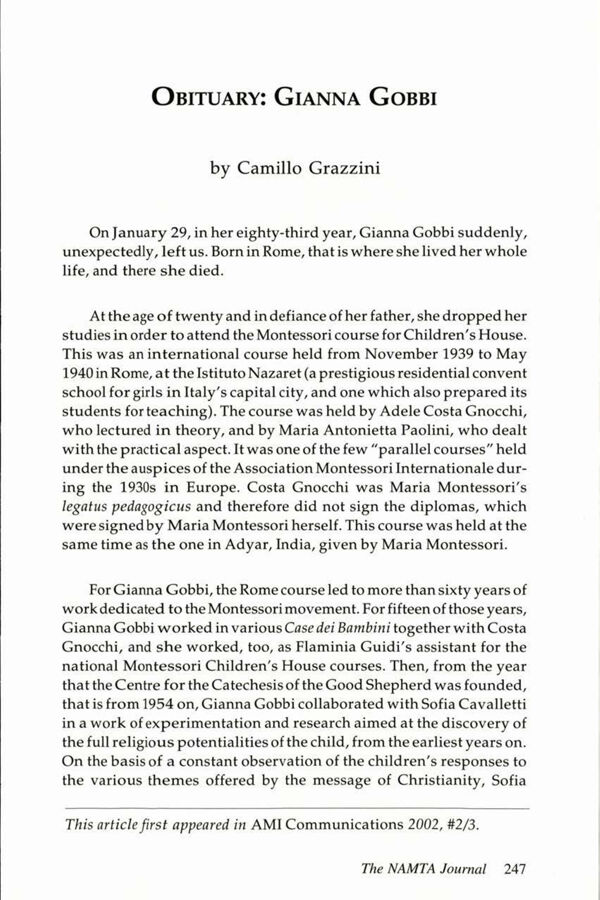 NAMTA Journal 29/1 20 Obituary: Gianna Gobbi