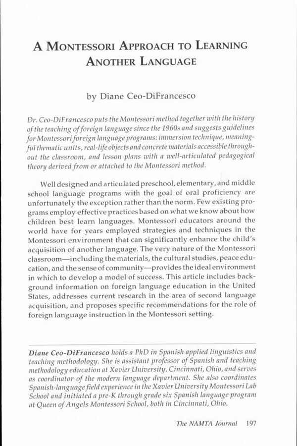 NAMTA Journal 32/1 10 A Montessori Approach to Learning Another Language