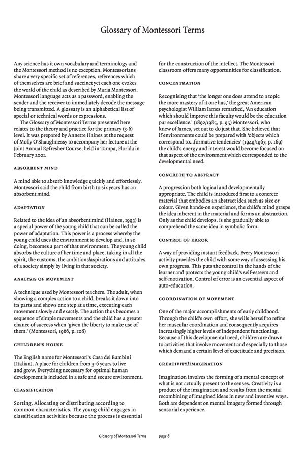 NAMTA Journal 43/1-2 02 Glossary of Montessori Terms, 2001