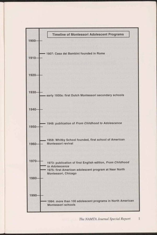 NAMTA Journal 19/3 01 Survey of Montessori Adolescent Programs: Interpretive Commentary