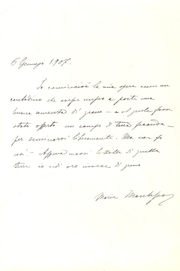 Maria Montessori Letter 6 January 1907