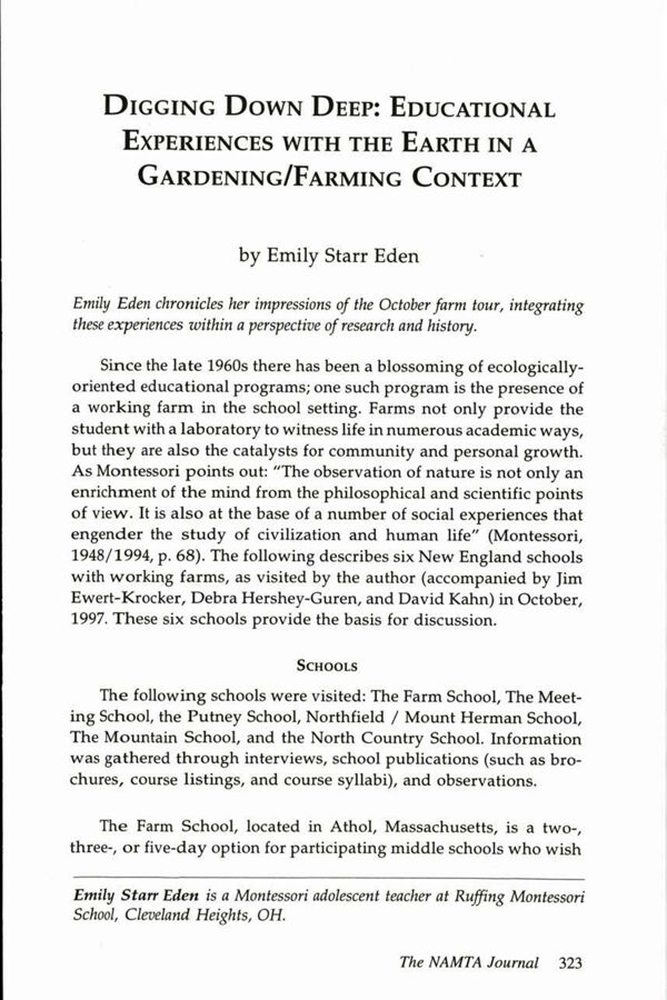 NAMTA Journal 23/1 15 Digging Down Deep: Educational Experiences with the Earth in a Gardening/Farming Context